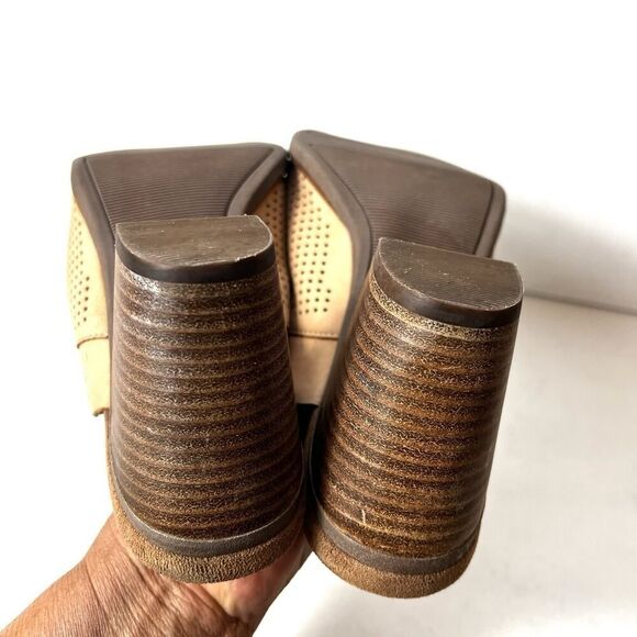 TOMS Tan Leather Block Heeled Sandals Women's 10 Slip On Open Toe Comfort Casual - Picture 8 of 12